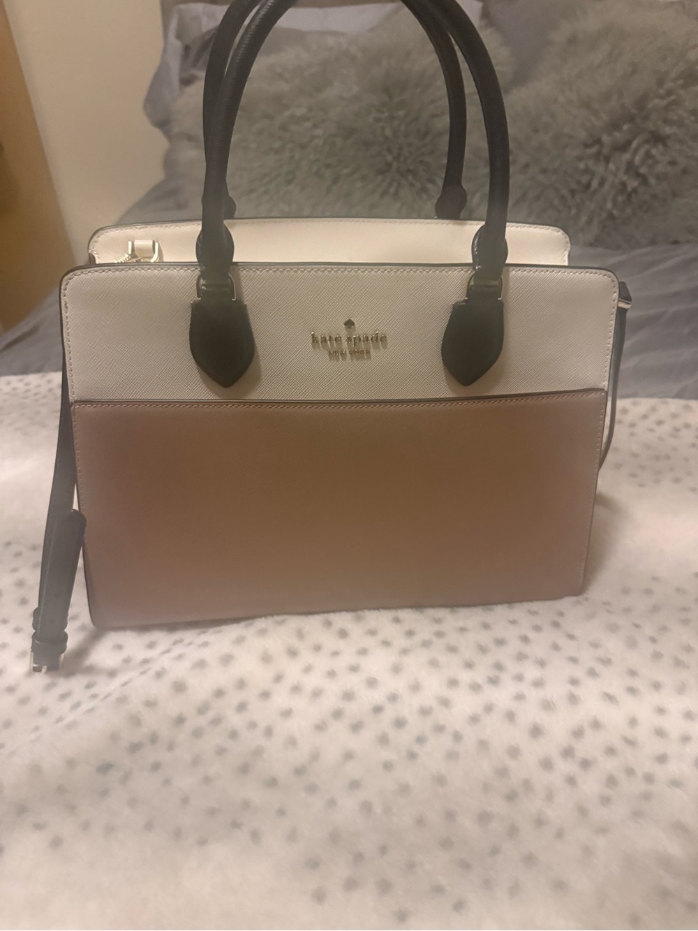 kate spade Two-Tone Leather Satchel in White, Brown & Black